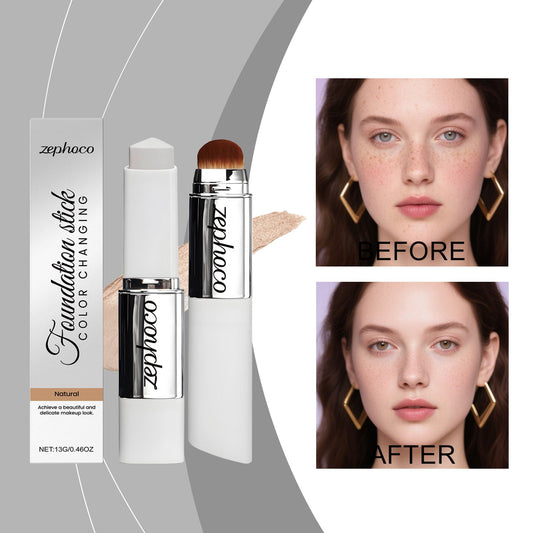 Color-changing concealer foundation stick, Natural shade, shown as two tubes with brush