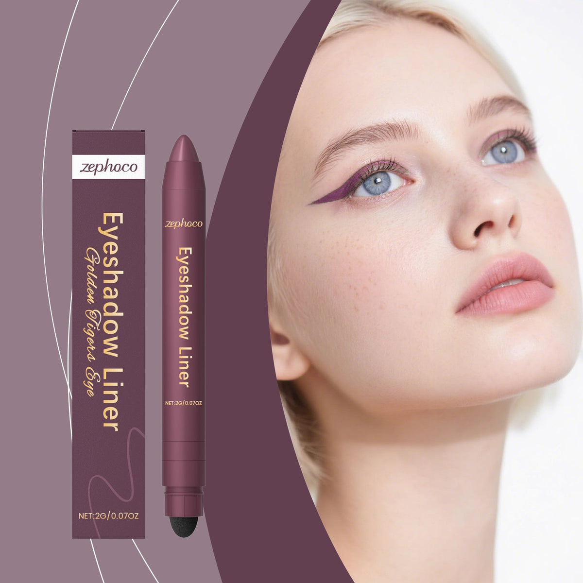 2-in-1 eyeliner pencil with plum eyeliner and defined lash line on model