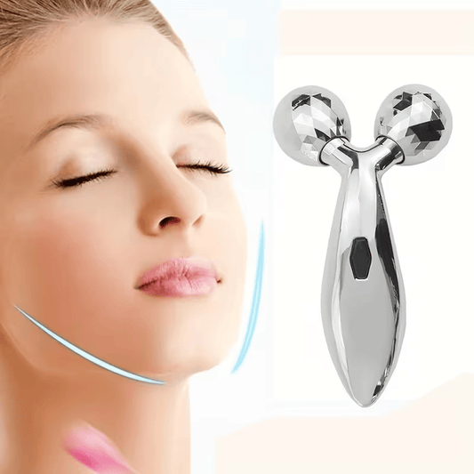 1 piece 3D manual roller massager, 2 pieces circular Y-shaped 360° rotating face, neck and full body relaxation device, facial massage relaxation beauty and skincare tool, silver - Renee Lane Company