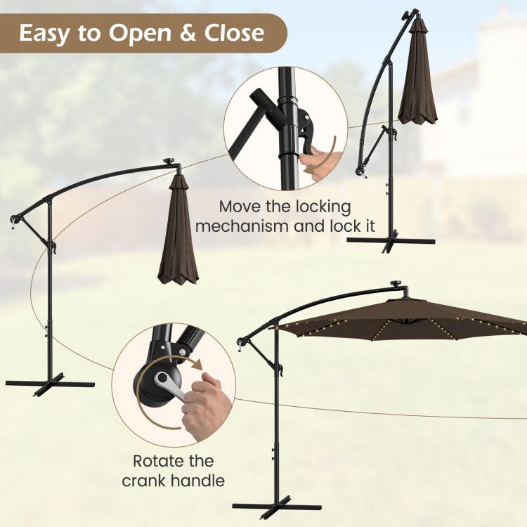 10 Feet Patio Offset Umbrella with 112 Solar-Powered LED Lights - Renee Lane Company