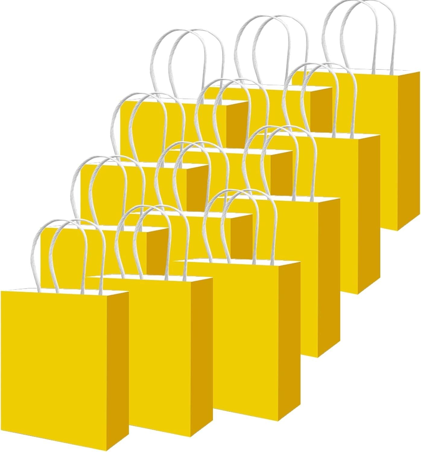 100PCS Gift Bag with Handles Bulk Bright Yellow Paper Bags Multiple Uses (8.3"x3"x6"inch Small Size) - Renee Lane Company