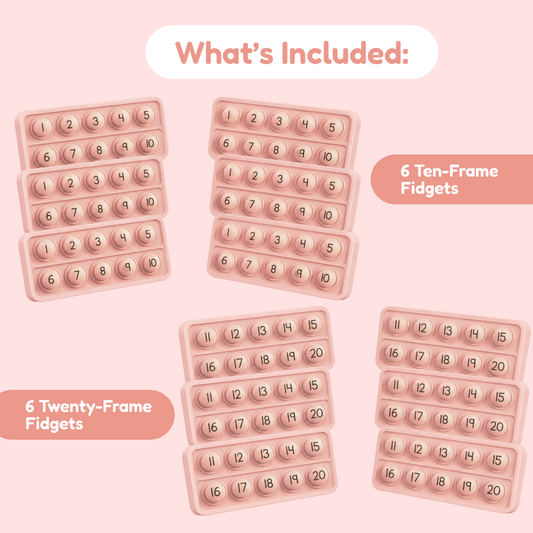 Pink number fidget boards: ten-frame and twenty-frame, six of each
