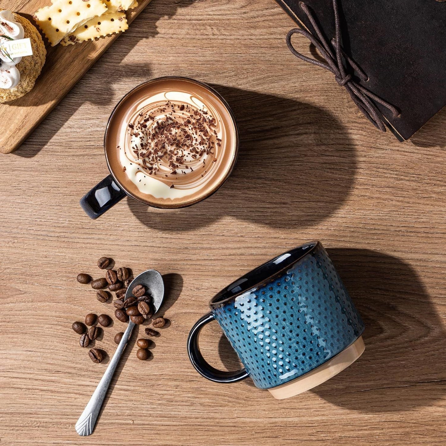 12 OZ Stackable Coffee Mugs, Ceramic Coffee Mugs with Texture Patterns for Man,Woman,Dad,Mom, Modern Coffee Mugs Set of 4 for Latte/Cappuccino/Cocoa. Dishwasher&Microwave Safe - Renee Lane Company