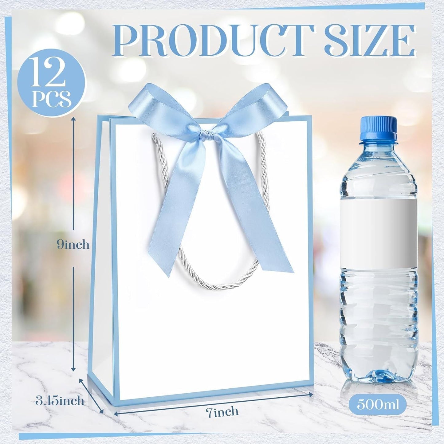 12 Pcs Paper Gift Bags with Handle 9x7x3.15'' Thank You Gift Bags with Bow Ribbon for Holiday Valentines Wedding Bridal Baby Shower Birthday Party - Renee Lane Company