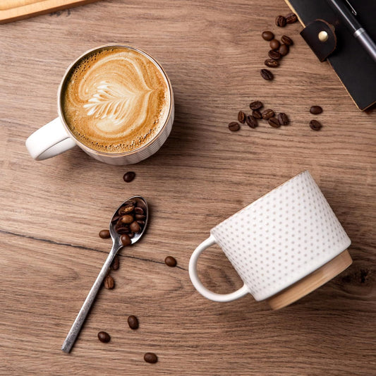 12OZ Stackable Coffee Mugs, Ceramic Coffee Mugs with Texture Patterns for Man,Woman,Dad,Mom, Modern Coffee Mugs Set of 4 for Latte/Cappuccino/Cocoa. Dishwasher&Microwave Safe, Off White - Renee Lane Company