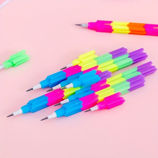 12pcs School Blocks Replaceable Core Rainbow Pencils Writing Tools Kids Gift Pencils Toy Stationery Pen Splicing Office Plastic 5.91*0.39inch - Renee Lane Company