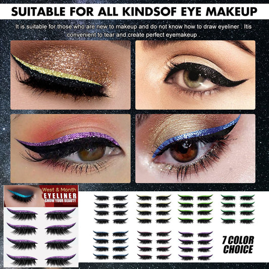 Eyeliner and eyelash makeup stickers sheet with multiple colored lash styles