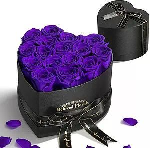 16 Preserved Flowers Rose Birthday Gifts for Women Her Mom Wife Girlfriend Grandma on Valentines Mothers Day Christmas Anniversary Romantic(Purple) - Renee Lane Company