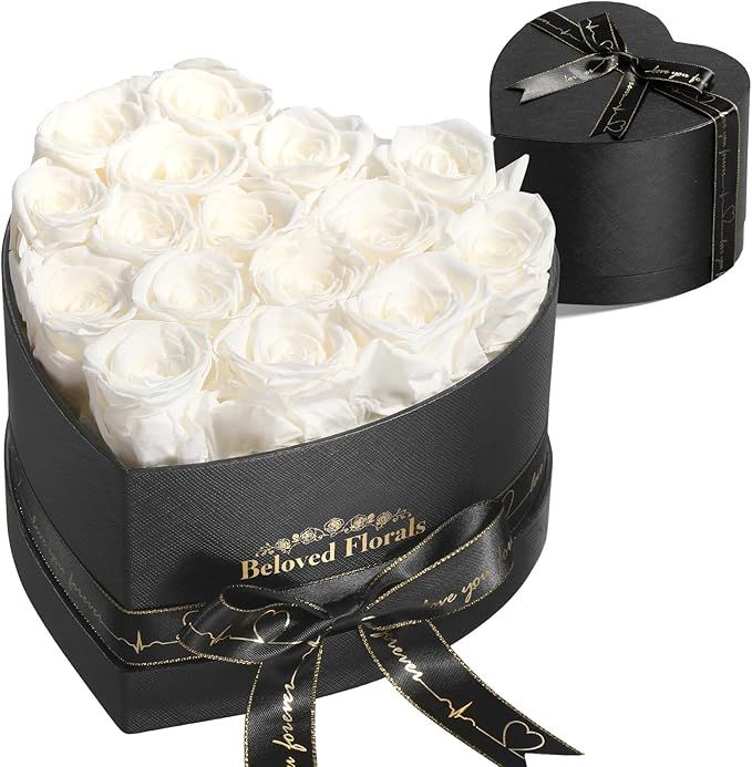16 Preserved Flowers Rose Birthday Gifts for Women Her Mom Wife Girlfriend Grandma on Valentines Mothers Day Christmas Anniversary Romantic(White) - Renee Lane Company