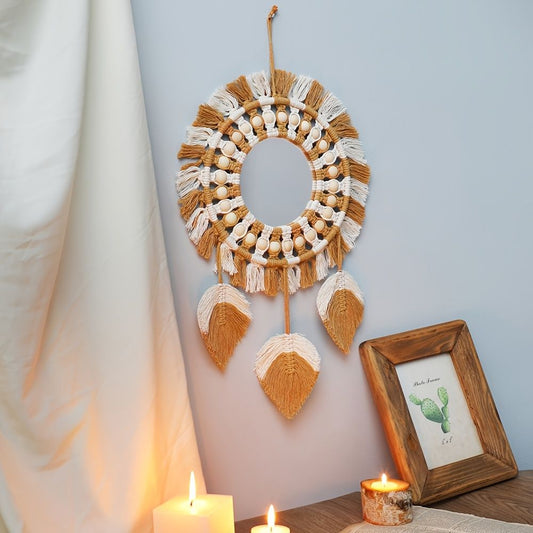 1pc, Bohemian Hand-Woven Dream Catcher with Mirror - Wall Art, Home Decor, Birthday Gift, Festival Decor - Renee Lane Company