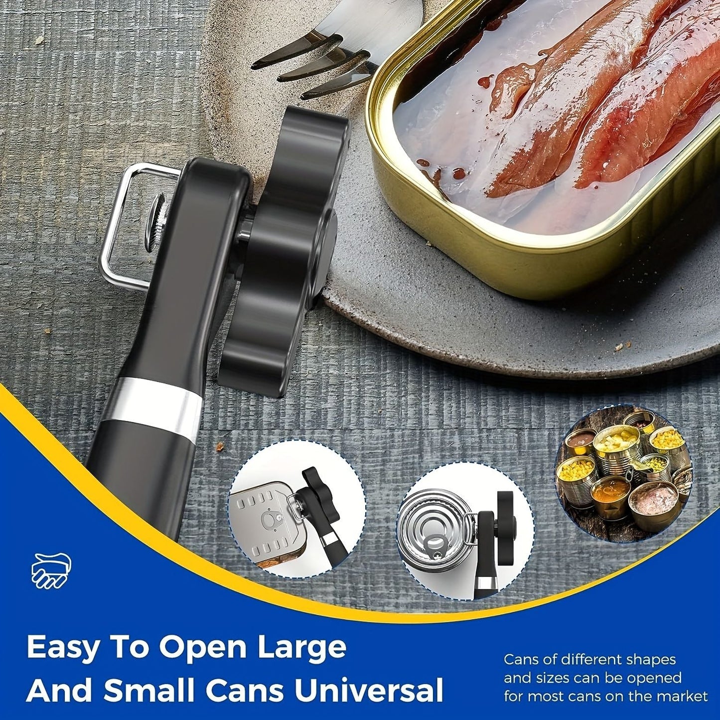 1pc Ergonomic Manual Can Opener with Soft Grips - Smooth Edge Cutting Can Opener for Kitchen & Restaurant - Food Grade Stainless Steel - Renee Lane Company