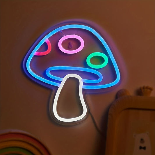1pc LED Neon Mushroom Cute Neon Sign, USB Powered Neon Signs Night Light, 3D Wall Art & Game Room Bedroom Living Room Decor Lamp Holiday Gift - Renee Lane Company