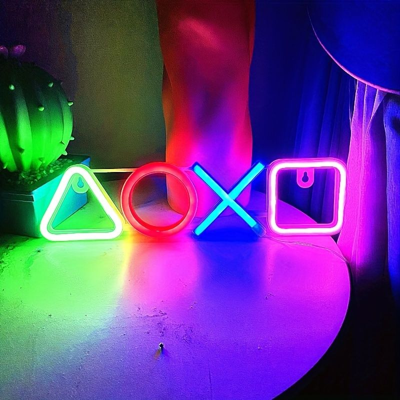 1pc PS Game Symbol Shape Neon Sign, PS Game Chart Lamp Battery/USB Power Supply, Used For Table And Wall Decoration Lights, Suitable For Game Room Dormitory Day Home Decoration, 13.7x3.4in - Renee Lane Company