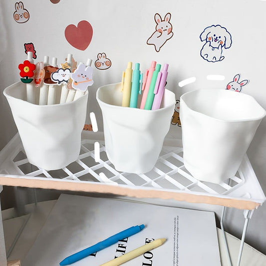 1pc Simple Style Multifunctional White Pen Holder Stationery Office Pen Holder Desktop Storage - Renee Lane Company