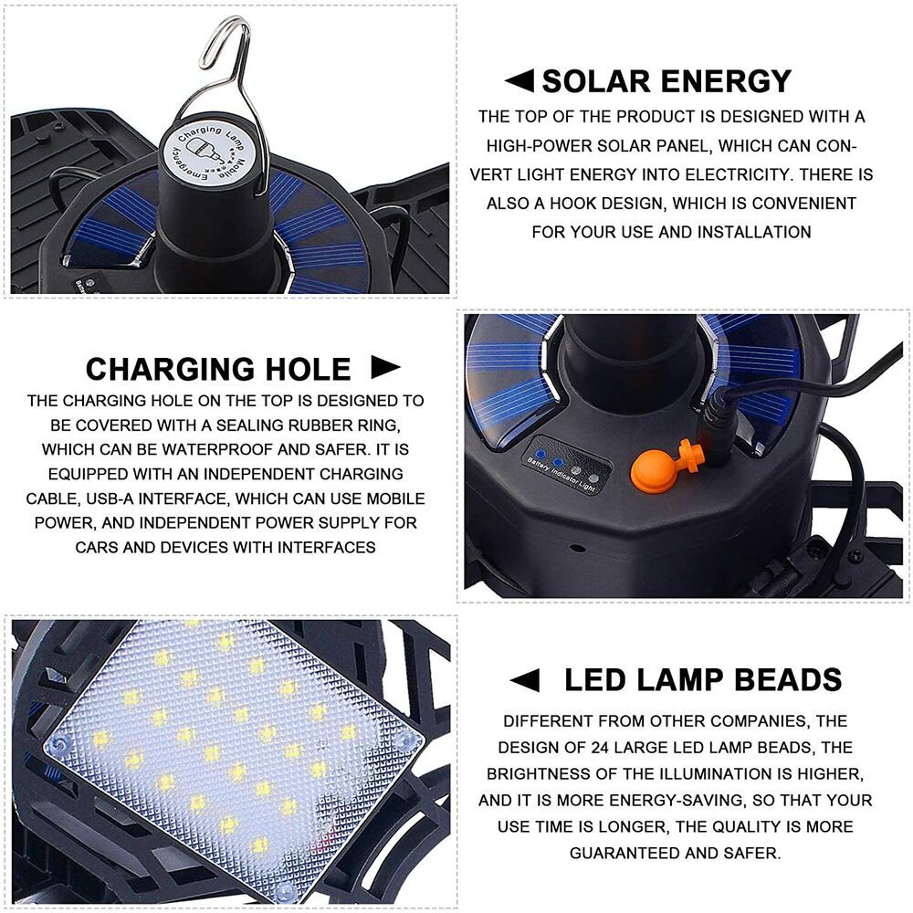 1pc Solar Garage Light, USB Charging Ceiling Light With 5 Deformable Panels For Home Shed Barn Emergency SOS Hiking Tent Indoor Outdoor - Renee Lane Company