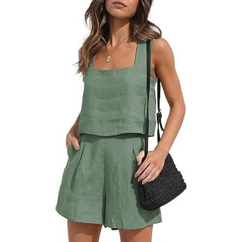 2-Piece Set: Women's Lounge Matching Sets Linen Shorts Crop Tops - Renee Lane Company