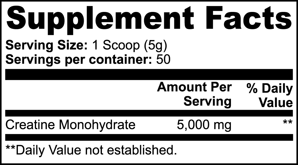 Supplement Facts panel: serving size 1 scoop (5 g), 50 servings per container