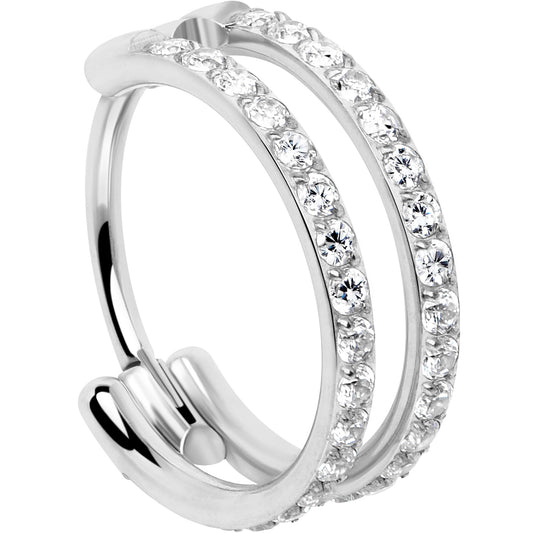20G Double Row Micro Gem Implant Grade Titanium Hinged Double Hoop Nose Ring - Renee Lane Company