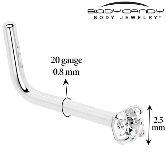 20G Gold Plated 925 Sterling Silver 2mm CZ L-Shape Nose Ring - Renee Lane Company