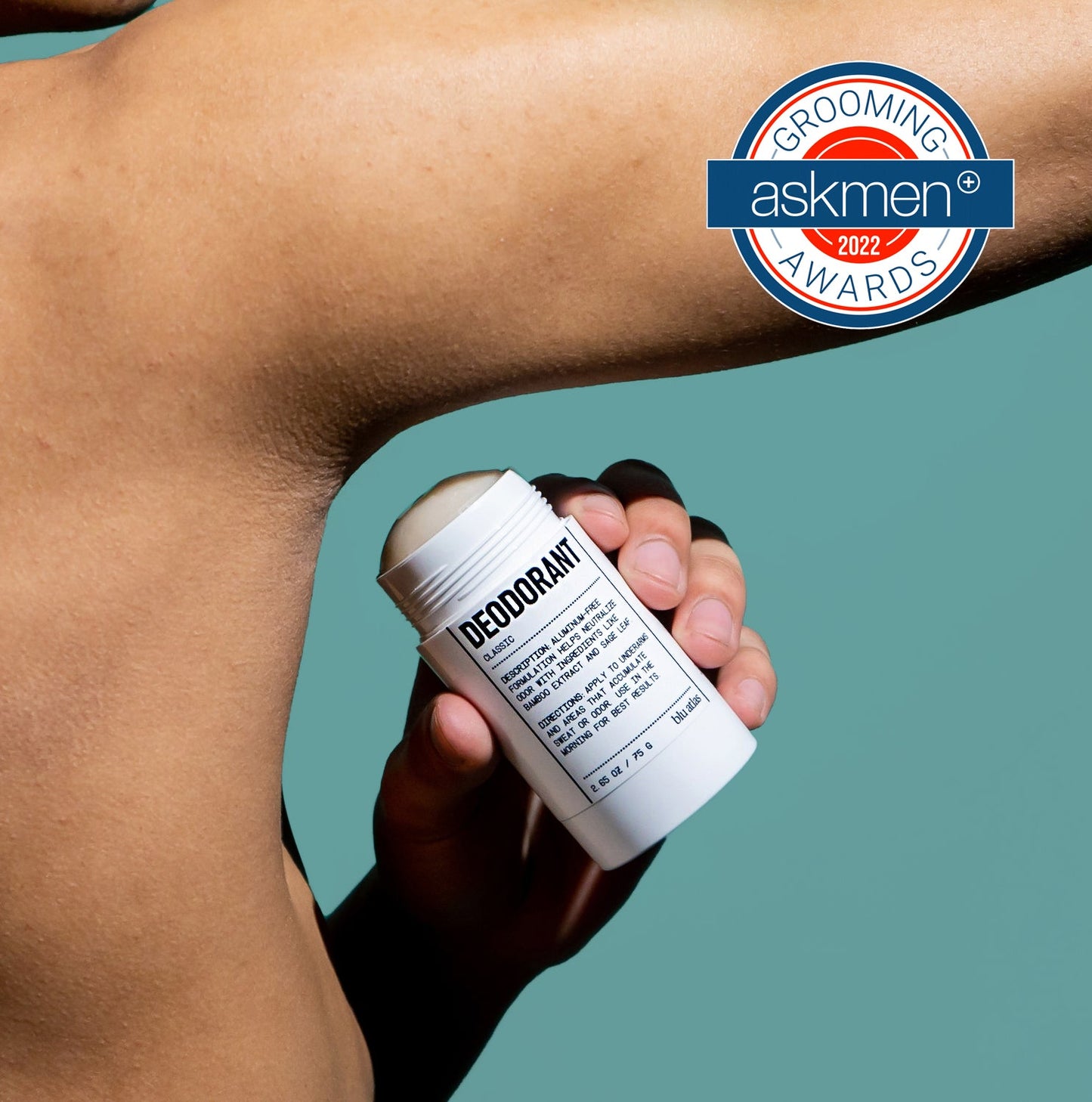 Deodorant applied underarm from white container, hands holding stick