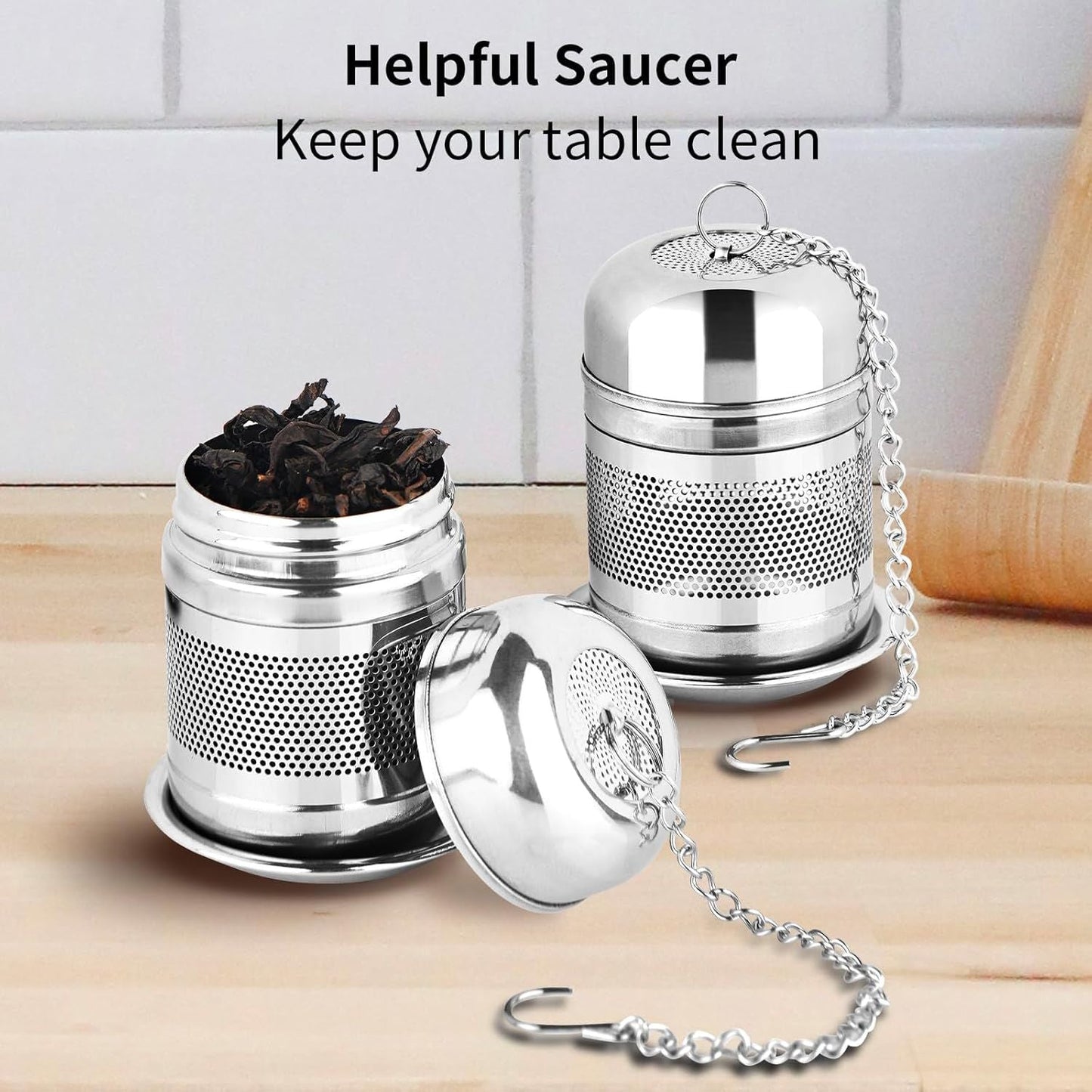 2PCS Tea Infuser Strainer - Stainless Steel Strainers for Loose Leaf Tea, Steeper, Fine Mesh Ball holder with Chain Hook and Lid, Reusable Filter Bags Diffusers - Renee Lane Company