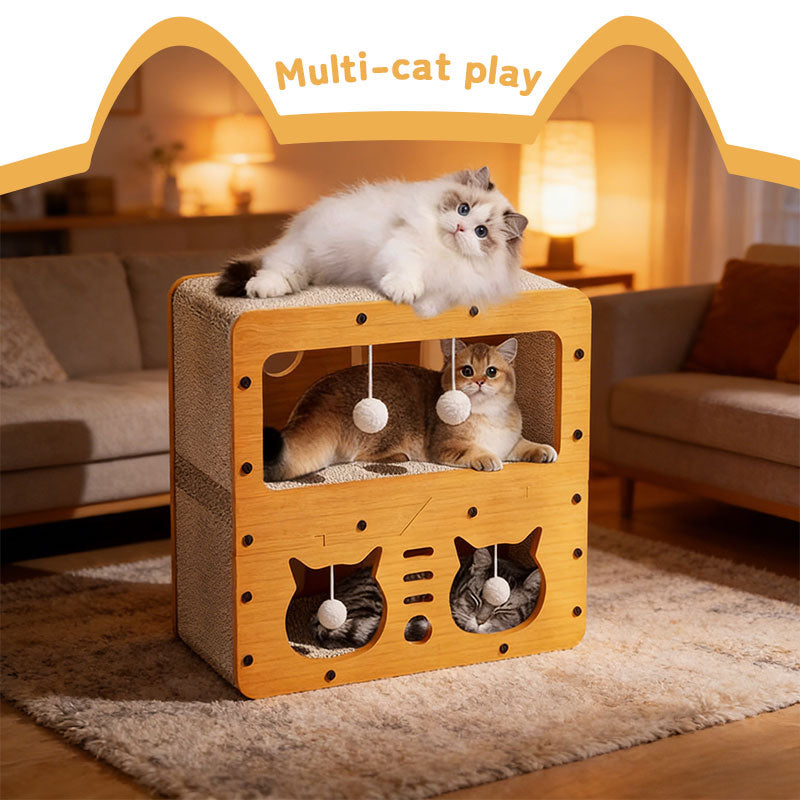 3-in-1 Cat House, Bed & Scratch Post - Multi-Layer Structure Made of Soft, Eco-Friendly Cardboard - Renee Lane Company
