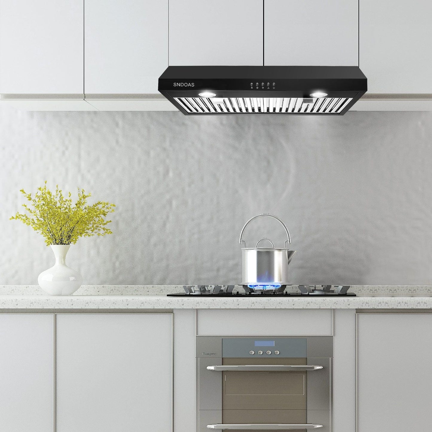 30 inch Kitchen Under Cabinet Range Hood 3-Speed 600CFM Vent w/LEDs Silver/Black - Renee Lane Company