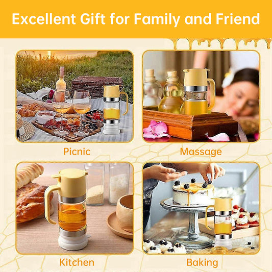 300ml Durable Glass Honey Dispenser with Handle, Transparent, Drip-Proof Press Pump for Bread, Honey Pot - Renee Lane Company