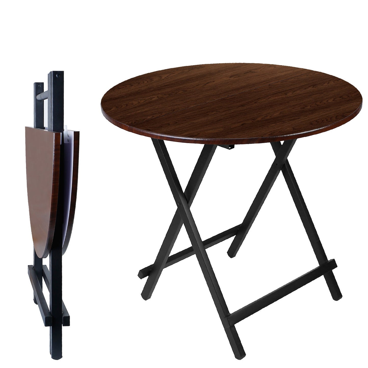 31.5in Round High Top Folding Table 2.6FT Iron Bar Foldable Wooden Dining Desk - Renee Lane Company