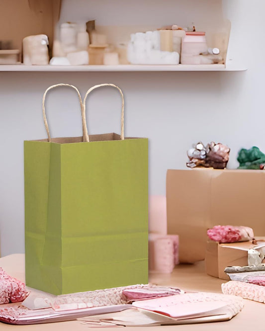 32-Packs Forest Green Paper Gift Bags with Handles Bulk 7.6"x4.75"x10.5" Medium Size Gift Bags Multiple Uses - Renee Lane Company