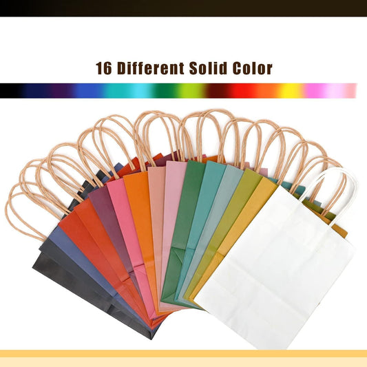 32-Packs Paper Bags with Handles Bulk 7.6"x4.75"x10.5" Medium Gift Bags 16 Different Senior Color Bags Multiple Uses - Renee Lane Company