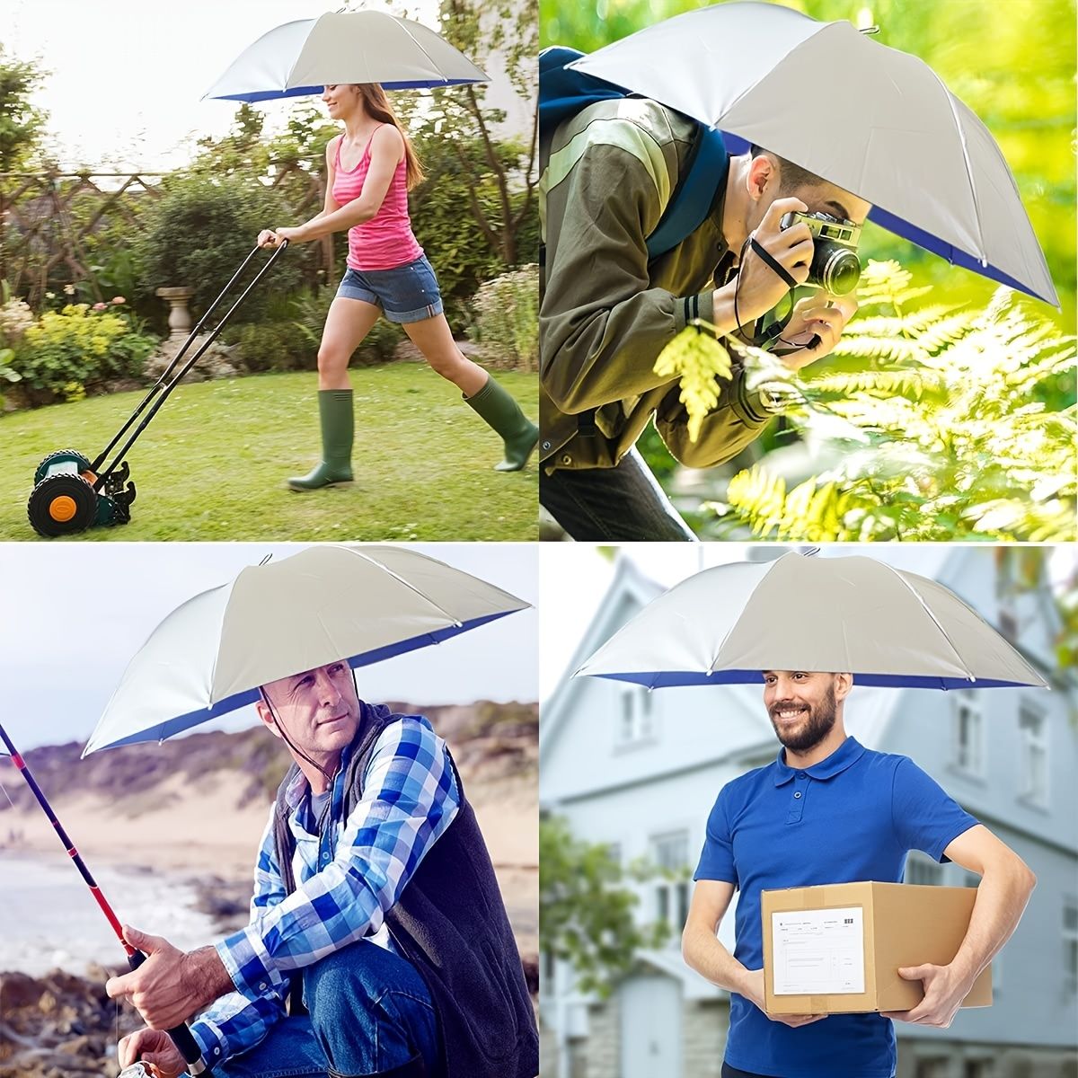 35 Inch Hands Free Foldable Anti UV Adjustable Umbrella Cap Suitable For Fishing Golf Camping Beach Gardening Sun Shade Outdoor - Renee Lane Company
