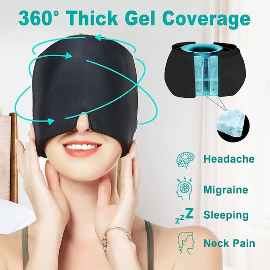 360° Migraine Relief Gel Hat - Hot Cold Therapy Pain Mask for Instant Relief & Pressure Release with Eye Masks Included - Renee Lane Company