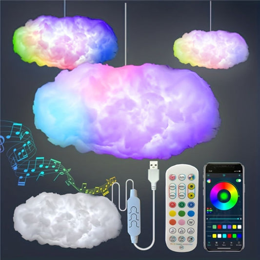 3D Big Cloud Light Kit, Music Sync RGB Multicolor Changing Strip Lights DIY Decorations Cloud Light Lamp For Gaming Room Home Bedroom Party Decor -1Pack - Renee Lane Company