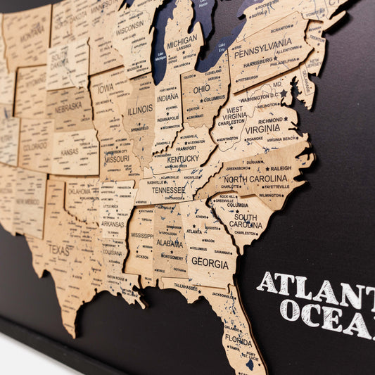 3D Wooden USA Map on Board Gold - Renee Lane Company