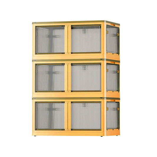 3Pcs Foldable Storage Bins with Lid 4 Doors Collapsible Stackable Closet Organizer Containers with Lock 4Pcs Wheels - Renee Lane Company