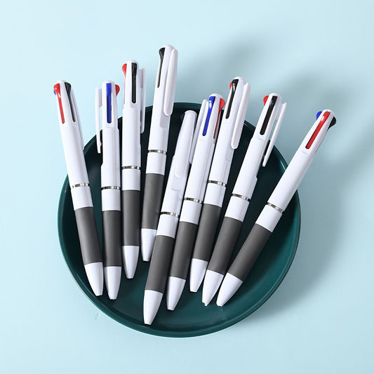 3pcs Three-color Ballpoint Pen 0.7mm Bullet Head Multi-color Pen Student Office Black Red Blue 3-color Integrated Push Type Ballpoint Pen - Renee Lane Company