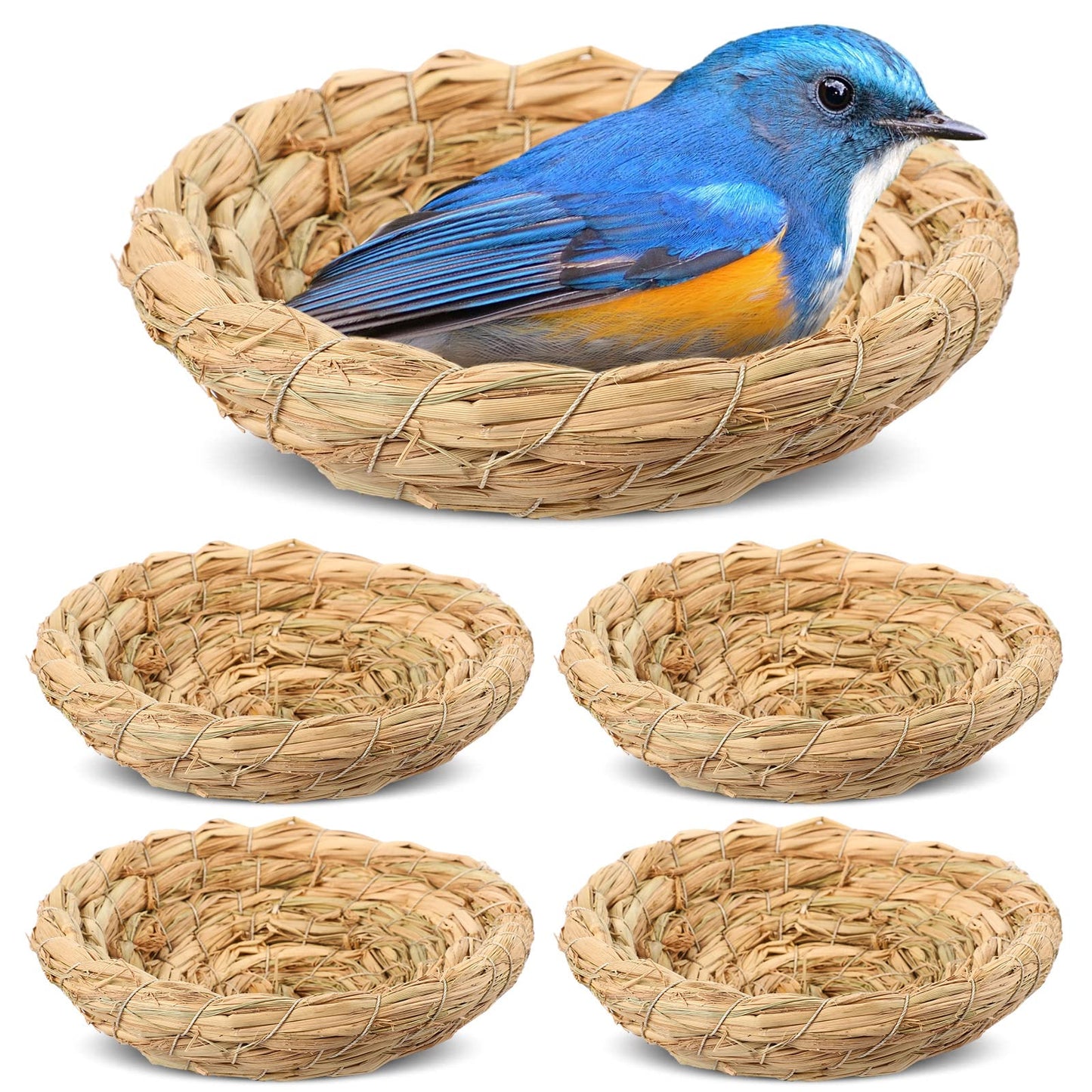 4 Pcs Bird Nest Handmade Woven Flat Base Bird Nest Breeding Nest Small Animal Bed House Bird Cage Accessories for Dove Pigeon Parrot Budgie Parakeet Cockatiel Hamster Gerbil Pig (3.54-4.72 Inch) - Renee Lane Company