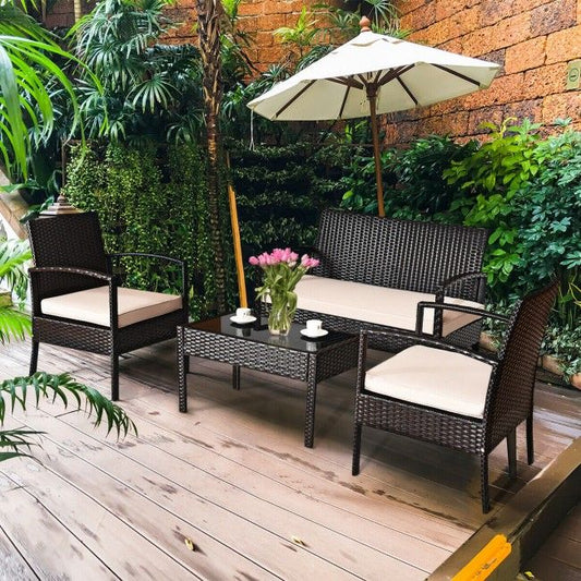 4 Pieces Patio Furniture Sets Rattan Chair Wicker Set Outdoor Bistro - Renee Lane Company