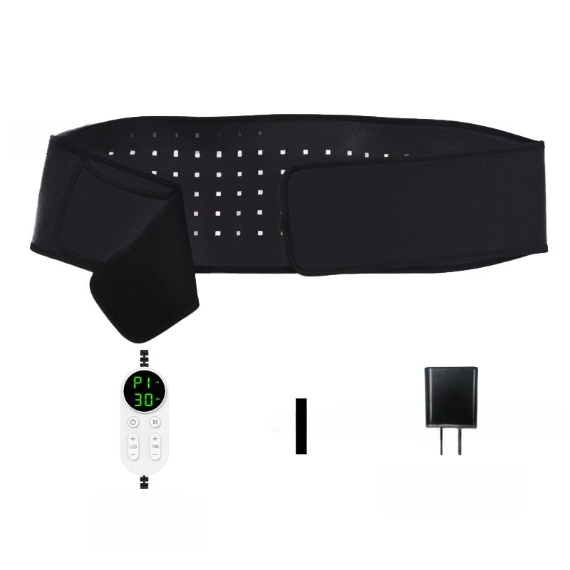 Black light therapy belt with LED dot panel, remote control, and charger plug
