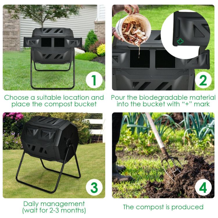 43 Gallon Composting Tumbler Compost Bin with Dual Rotating Chamber - Renee Lane Company