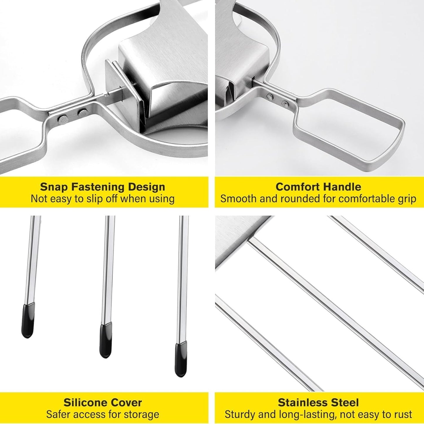 4PCS Kabob Skewers for Grilling, 14'' Stainless Steel Kebab Skewers, 3 Prong Metal Grill Skewer with Push Bar Slider, Skewer Sticks for Meat Veggies Fruits Marshmallows, BBQ Barbecue Accessories - Renee Lane Company