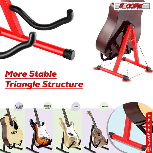 5 CORE Double Guitar Stand Floor Adjustable Heavy Duty A Frame Universal Folding Acoustic Electric Bass Mandolin Banjo Violin Holder Stands For On Stage Studio - GSS RED - Renee Lane Company