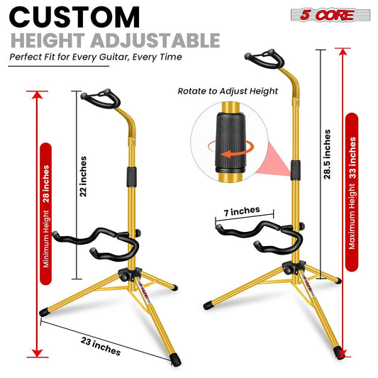 5 CORE Guitar Stand Floor Adjustable Heavy Duty Tripod Acoustic Electric Bass Cello Upright Folding Stands w Neck Holder For On Stage Studio - GSH HD YLW - Renee Lane Company
