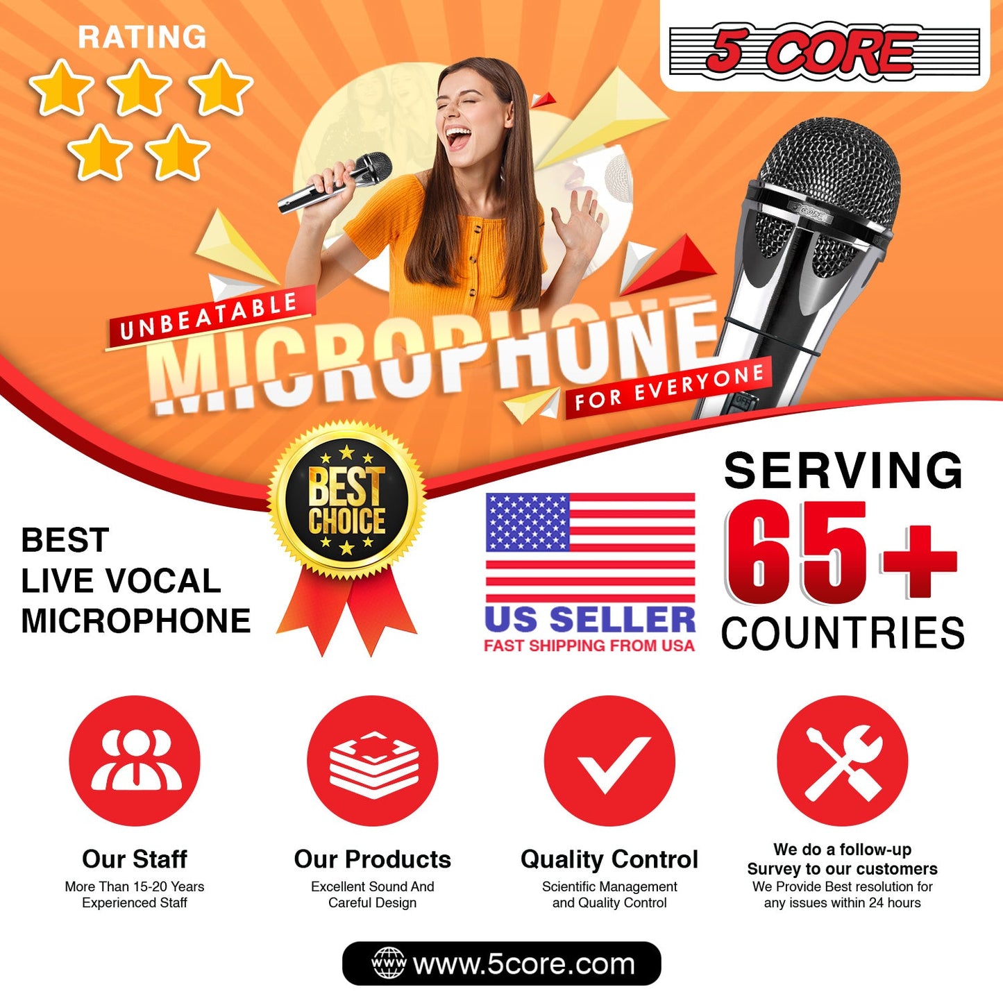 5 Core Microphone XLR Dynamic Mic Karaoke Singing Handheld Microfono Wired Professional Unidirectional 1/4 Plug In Cord Connection for Vocal DJ Music - PM 817 CH - Renee Lane Company