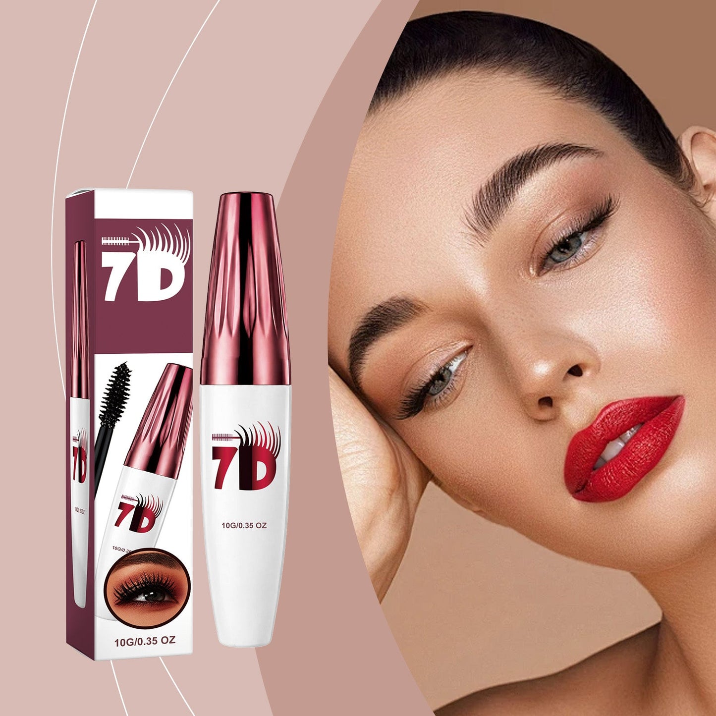 Black curling 3D mascara on curled lashes with boxed set and wand