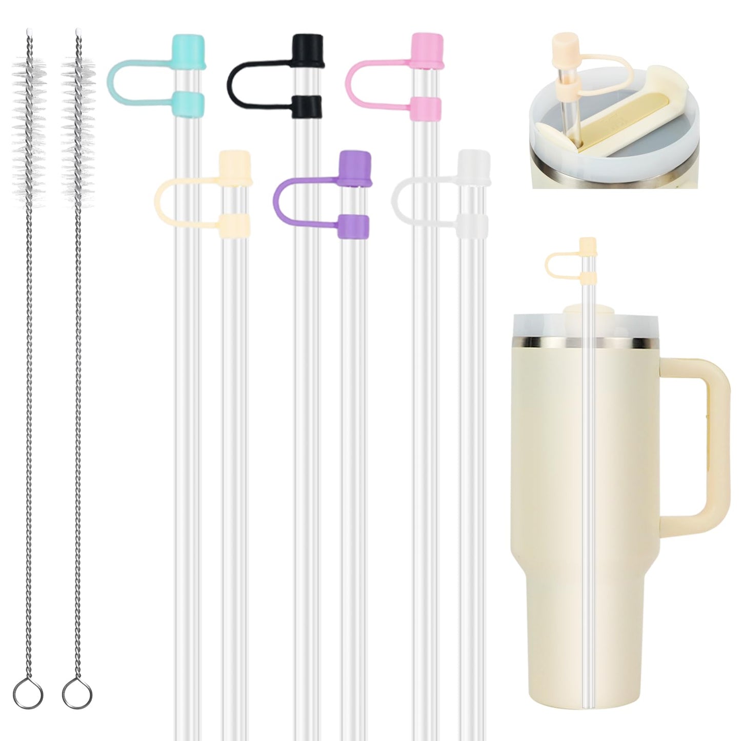 6 Stanley Straw 6 Stanley Straw Coverand 2 Stanley Straw CleanerStanley Replacement StrawStraw Toppers(simple modern+tritan straw 12.2inch/31cm longth) - Renee Lane Company