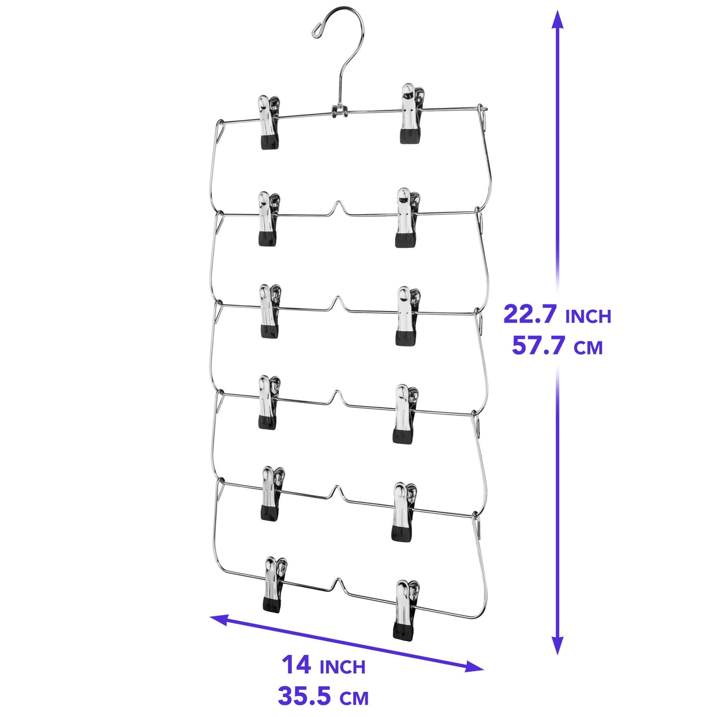 6 Tier with Chrome Finish, Space-Saving Skirt with Clips for Women's Clothes, Foldable Hangers for Pants, Towel, Scarf, Bra, Kitchen & Closet Organization - Renee Lane Company