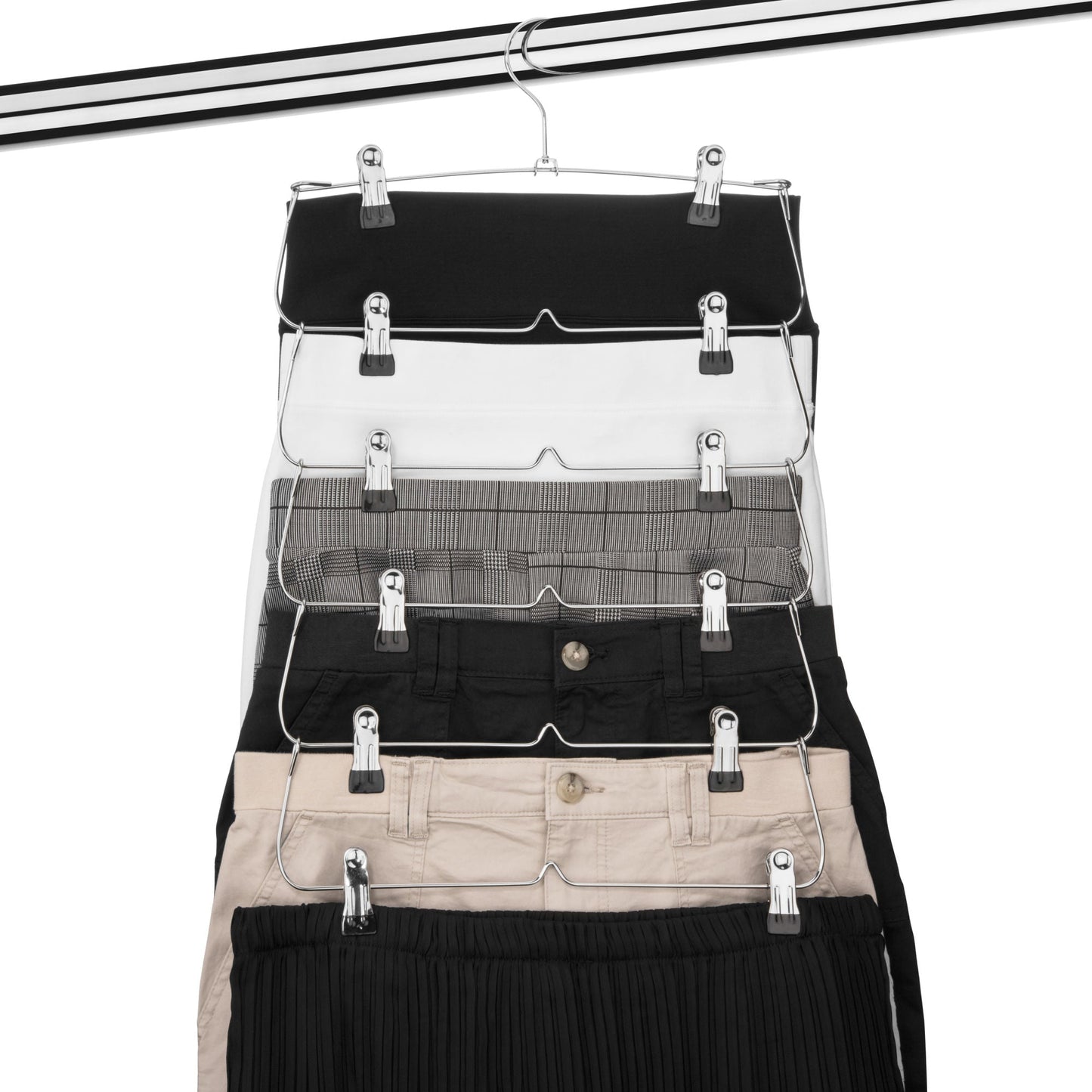 6 Tier with Chrome Finish, Space-Saving Skirt with Clips for Women's Clothes, Foldable Hangers for Pants, Towel, Scarf, Bra, Kitchen & Closet Organization - Renee Lane Company