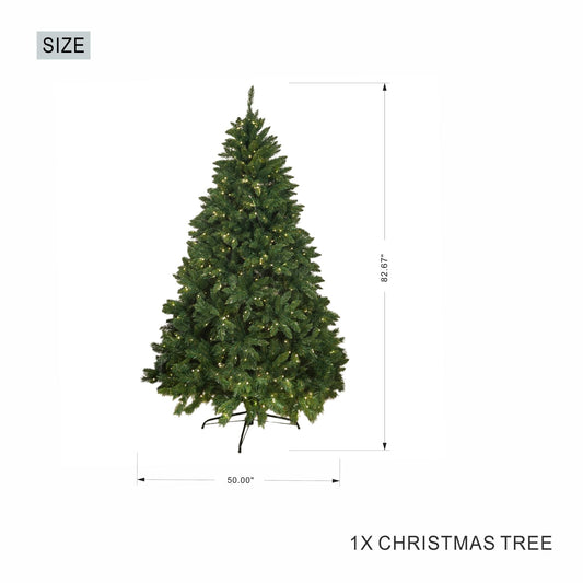 7FT Classic Style Christmas Tree with 550 Warm White LED Lights, Stable Iron Base - Renee Lane Company